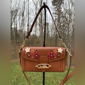 Coach Jade with Daisy Appliqué Brown Leather Crossbody